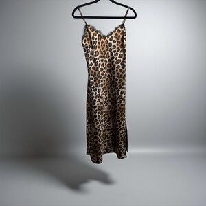 Chic Leopard Print Satin Slip Dress M